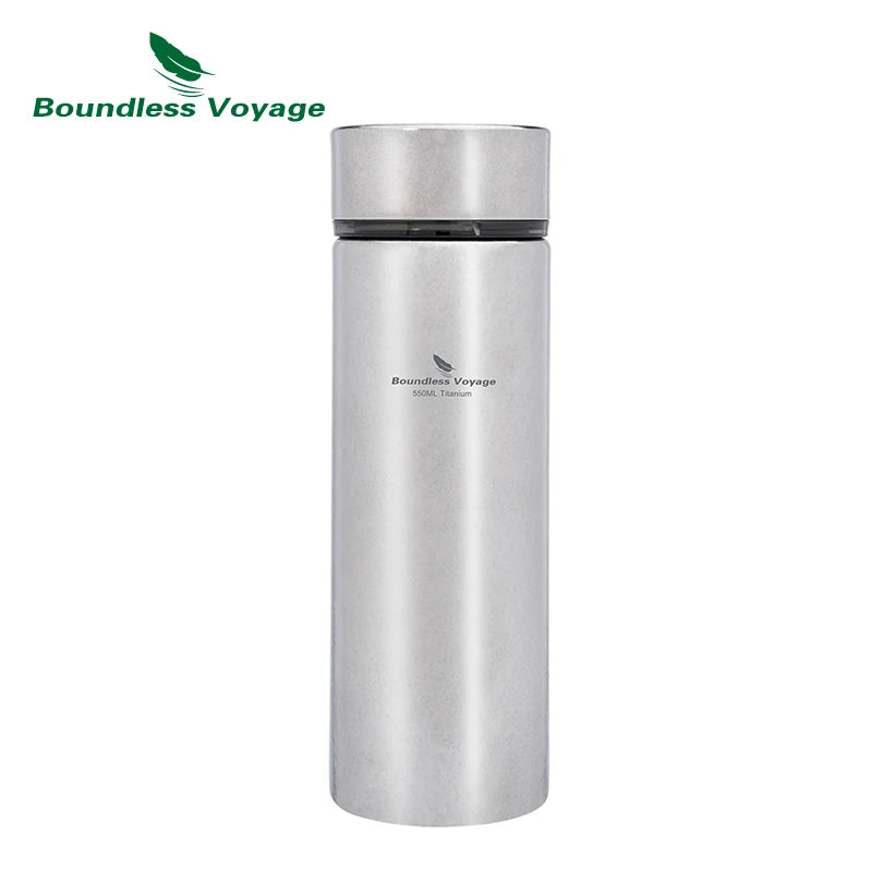 Boundless Voyage Titanium Vacuum Insulated Water Bottle with Filter, Ultralight Double Walled Thermos Flask, Titanium Cup 550ml