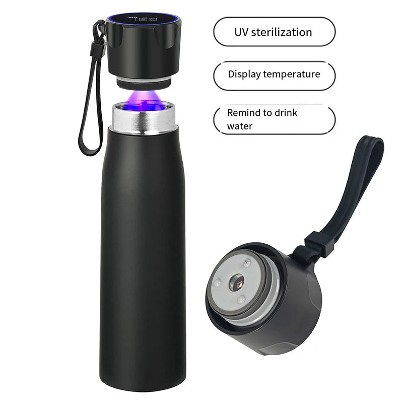Smart UVC Self Cleaning Water Bottle with Temperature Display Drink Reminder 316 Stainless Steel Vacuum Flask for Travel Office