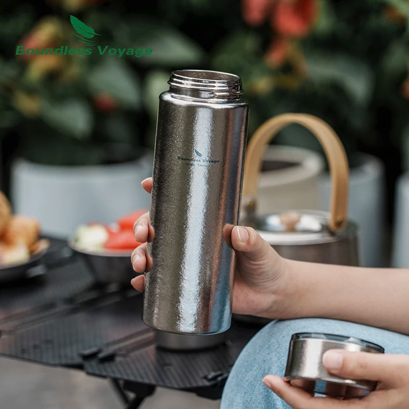 Boundless Voyage Titanium Vacuum Insulated Water Bottle with Filter, Ultralight Double Walled Thermos Flask, Titanium Cup 550ml