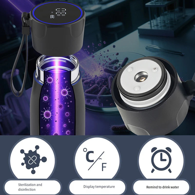 Smart UVC Self Cleaning Water Bottle with Temperature Display Drink Reminder 316 Stainless Steel Vacuum Flask for Travel Office